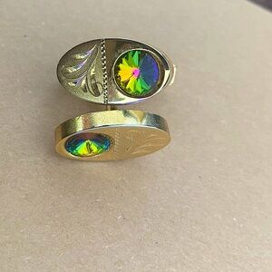 Inlay multi color stone oval cuff